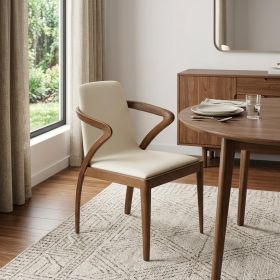 Cream And Brown Upholstered Faux Leather Dining Side Chair