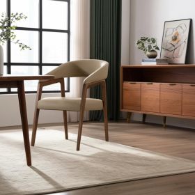 31" Taupe And Brown Faux Leather Curved Back Dining Arm Chair