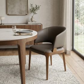 Dark Gray And Brown Upholstered Faux Leather Wing Back Dining Arm Chair