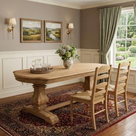 84" Natural Solid Wood Trestle Base Dining Table