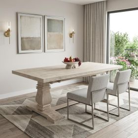 81" Antiqued White Solid Wood Trestle Base Dining Table