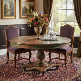 42" Brown Rounded Rustic Reclaimed Solid Wood Dining Table