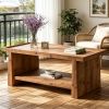 47" Wood Coffee Table Farmhouse Style Center Table with 2-Tier Open Storage for Living Room Decorative Wood Table