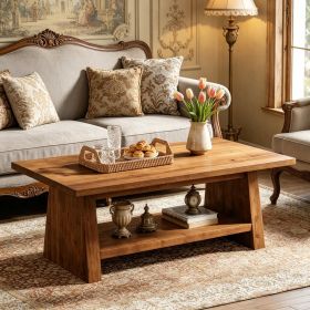 2-Tier  Coffee Table 47 Inch Farmhouse Style Wood Center Table with Storage for Living Room
