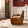 Vintage Brown Swivel Accent Chair – Luxe Faux Leather, Solid Wood Armrests, Ergonomic Comfort – Perfect for Living Room, Reading Nook