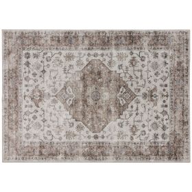 8x10 Area Rug, Vintage Machine Washable Rug, Non-Slip Floor Carpet for Living Room, Bedroom, Dining Room, Tan