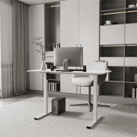 Electric Standing Desk Whole Piece Adjustable Height Desk Home Office Computer Workstation Sit Stand up Desk (White Frame + White Top)