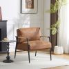 27.56" Modern Accent Chair with Plush Cushions, Minimalist Metal Frame, and Wooden Armrest Design – Perfect for Cozy Living Room, Bedroom
