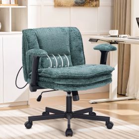 Criss Cross Chair with Wheels and Flip Arms, Upholstered Cross Legged Office Chair with 3 Layer Cushions&Dynamic Airbag Lumbar Support