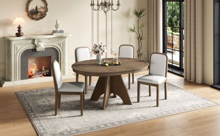 TREXM Vintage Extendable Dining Table Set for 4-6 with 4 Upholstered Chairs