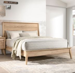Classic Style Queen Bed Natural Oak Finish Wooden Bedroom Furniture 1pc, Mid-Century Modern Design