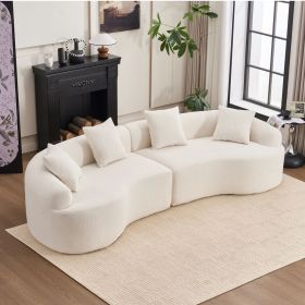 Curved Boneless Sofa,Compression Modular 110'' Sectional,White High-Density,Couches Sleeper for Living Room Bedroom Apartment Lounge,Chenille