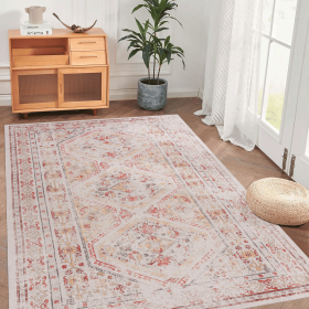 MAVAL Beige Washable Rug 5x8 Area Rug (Beige, 5' x 8') Modern, Contemporary, Non-Shedding & Easy to Clean, Ideal for Living Room, Bedroom