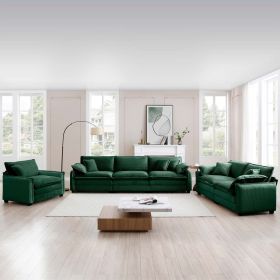 3 Piece Comfortable Oversized Sectional Sofa, One Single Sofa and One 2-Seater Sofa and One 3-Seater Sofa ,Green Corduroy Deep Seat Sofa