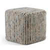 Zoey 18 inch Wide Cube Pouf in Multi-Beige Wool and Cotton