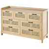 7 Drawer Rattan Dresser, Natural Rattan Wood Dressers with LED Light