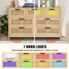 7 Drawer Rattan Dresser, Natural Rattan Wood Dressers with LED Light