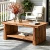 47" Wood Coffee Table Farmhouse Style Center Table with 2-Tier Open Storage for Living Room Decorative Wood Table