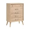 Mid-Century Modern Design Natural Oak Finish Chest of 5 Drawers Nickel Tone Classic Style Bedroom Furniture 1pc