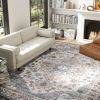 8x10 Area Rug, Vintage Machine Washable Rug, Non-Slip Carpet for Living Room, Bedroom, Dining Room, Brown & Light Blue