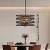 13" Rustic Industrial Pendant Light, 3-Light Black and Walnut Metal Cage Chandelier with Wood Accents for Kitchen Island and Dining Room (No Bulbs)
