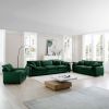 3 Piece Comfortable Oversized Sectional Sofa, One Single Sofa and One 2-Seater Sofa and One 3-Seater Sofa ,Green Corduroy Deep Seat Sofa
