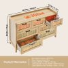 7 Drawer Rattan Dresser, Natural Rattan Wood Dressers with LED Light