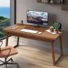 Home Office Executive Desk: 55 Inches Wooden Computer Desk with Drawer, Mid-Century Modern Study Writing Table