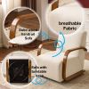 Cream Upholstered 360° Swivel Accent Chair – Solid Wood Curved Arms, Mid-Century Modern Design, Ergonomic Comfort for Living Room