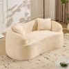Beige curved two - person compress sofa. It has armrests on both sides, comes with two pillows, is suitable for small - sized apartments