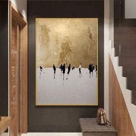 100% Hand Painted Abstract Oil Painting Wall Art Figure Picture Gold Foil Minimalist Modern On Canvas Decor For Living Room No Frame (size: 60X90cm)