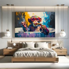 Monkey Bathroom Art Modern Pop Art Painting On Canvas Funky Hand Painted Oil Painting Street Graffiti Wall Art Framed Funny Bathroom Wall Art (style: 01, size: 140x210cm)