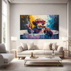 Monkey Bathroom Art Modern Pop Art Painting On Canvas Funky Hand Painted Oil Painting Street Graffiti Wall Art Framed Funny Bathroom Wall Art (style: 01, size: 60X90cm)