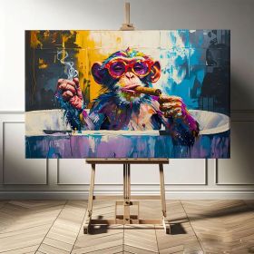 Monkey Bathroom Art Modern Pop Art Painting On Canvas Funky Hand Painted Oil Painting Street Graffiti Wall Art Framed Funny Bathroom Wall Art (style: 01, size: 70x100cm)