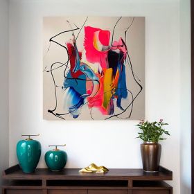 Graffiti wall art colorful painting on canvas pink wall art modern hand painted art blue interior decoration painting (style: 01, size: 140x140cm)