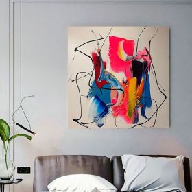 Graffiti wall art colorful painting on canvas pink wall art modern hand painted art blue interior decoration painting (style: 01, size: 160x160cm)