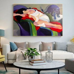Large Abstract Woman and Cat Canvas Art Hand-painted Figure Oil Painting on Canvas Modern Minimalist Wall Art for Living Room Home Décor (style: 01, size: 50X70cm)