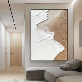 Original beige white ocean beach abstract oil painting on canvas ocean painting beach textured painting white textured wall art 3d painting (style: 01, size: 90x130cm)