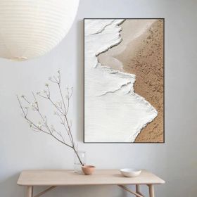 Original beige white ocean beach abstract oil painting on canvas ocean painting beach textured painting white textured wall art 3d painting (style: 01, size: 100X150cm)