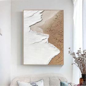 Original beige white ocean beach abstract oil painting on canvas ocean painting beach textured painting white textured wall art 3d painting (style: 01, size: 60X90cm)