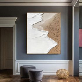 Original beige white ocean beach abstract oil painting on canvas ocean painting beach textured painting white textured wall art 3d painting (style: 01, size: 70x100cm)