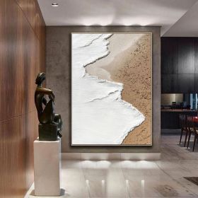 Original beige white ocean beach abstract oil painting on canvas ocean painting beach textured painting white textured wall art 3d painting (style: 01, size: 140x210cm)
