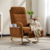 Modern Accent Rocking Chair Rocking Chair with Solid Wood Legs, Upholstered Nursery Glider Rocker, Comfy Armchair with Side Pocket