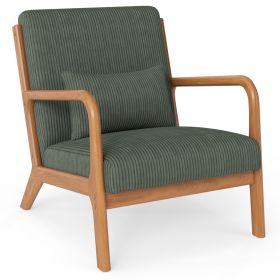 Accent Chair Corduroy Upholstered Lounge Chair with Lumbar Pillow (Color: GREEN)