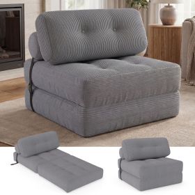 Folding Sofa Bed with Pillow and Back Support for Living Room (Color: GREY)