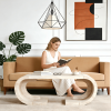 47.24"Curved Coffee Table Heavy Duty C-Shaped Center Table with Curved Base, Large Tea Table for Living Room, Entertainment Room, Home Office, Rustic