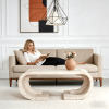 47.24"Curved Coffee Table Heavy Duty C-Shaped Center Table with Curved Base, Large Tea Table for Living Room, Entertainment Room, Home Office, Rustic