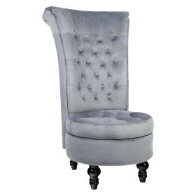 Royal Velvet High Back Armless Chair;  Retro Elegant Luxury Throne Chair;  Upholstered Tufted Accent Seat w/Storage for Dressing Room;  Living Ro (Color: Gray)