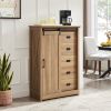 5 Drawers Dresser w/Sliding Barn Door, Farmhouse Modern Tall Dresser 5 Chest of Drawers, Storage Organizer Dresser for Bedroom, Hallway, Living Room