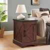 Farmhouse End table Nightstand Rectangular Farmhouse End Table with Barn Door and Adjustable Storage Shelf, Rustic Sofa Side Table for Living Room